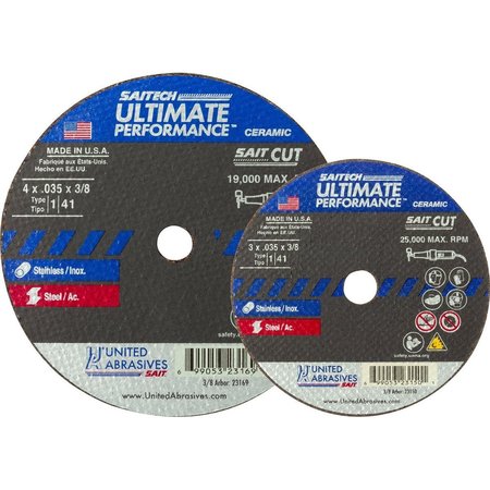 United Abrasives/Sait United Abrasives - Sait Cut Off Wheel Type 1 Saitech 3" x 1/16" x 3/8" Ceramic Aluminum Oxide 23140